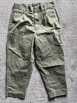 #ad Banana Republic Womens Pants Green 12P Pleated Crop Authentic Chino Cotton Blend