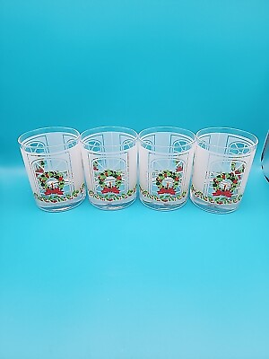#ad Set Of 4 4quot; Valliant 1986 Holidays Christmas Drinking Glasses. Super Clean.