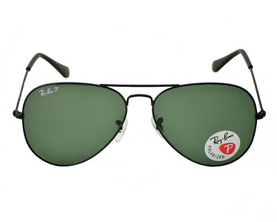 #ad Ray Ban Sunglasses RB3025 Aviator Classic Black Frame Polarized Green Lens 58mm