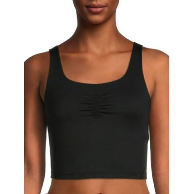 #ad Avia Womens Ruched Front Sport Crop Top Black Medium