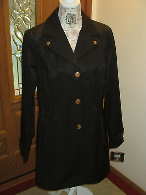 #ad Marc New York Andrew Marc Ladies Large Black Gold Button Satin Smooth Dress Coat