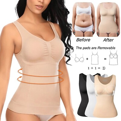 #ad Women#x27;s Seamless Vest Slimming Tank Top Tummy Control Cami Body Shaper Overbust $16.79