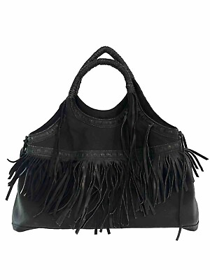 #ad RALPH LAUREN DENIM amp; SUPPLY Black Leather Western Shoulder Bag with Fringe