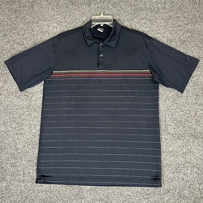 #ad Nike Golf Shirt Mens Large Navy Blue Polo Short Sleeve Dry Fit UV Striped Adult