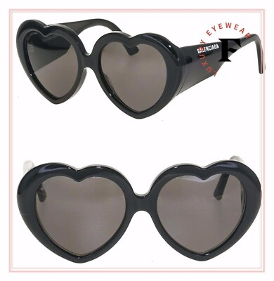 #ad BALENCIAGA SUSI HEART 0043 Black Bold Unisex Sunglasses BB0043S Authentic Logo