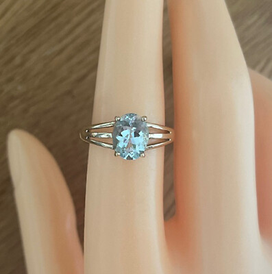#ad 9ct Yellow Gold 1.75ct Blue Topaz Solitaire Ring UK size O EU size 54 1 2