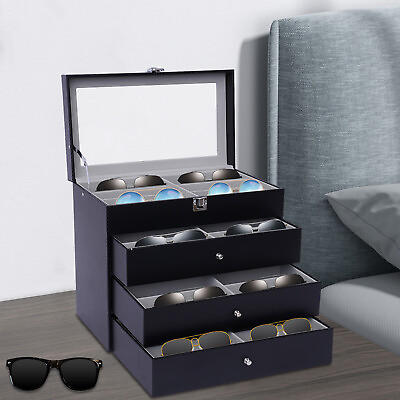 #ad 24 Slots Glasses Display Storage Case Box Organizer For Sunglasses Eyeglass