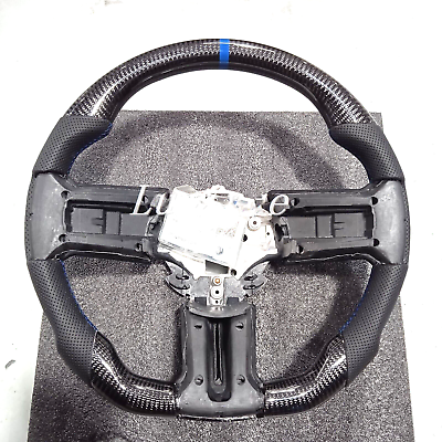 #ad Carbon Fiber Leather Steering Wheel For 2012 2014 Ford Mustang BLUE LINE