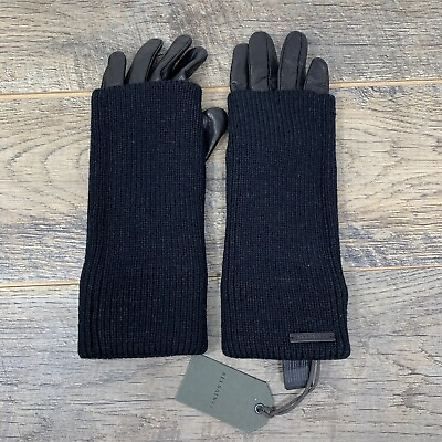 #ad All Saints Ladies Knit Cuff Leather Gloves Black — Women’s Size Medium