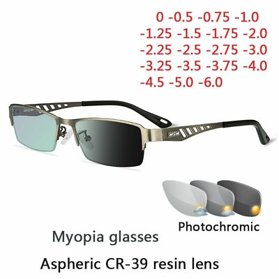 #ad Unisex Photochromic Metal Eye Glasses Men Women Myopia Eyeglasses Short Sight