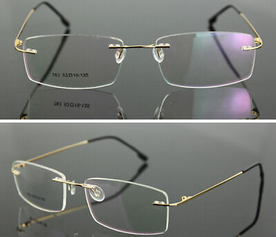 #ad Mens Eyeglass Frames Spectacles Rimless Light Weight Titanium Alloy Rx Frames