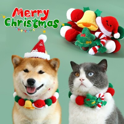 #ad 2PCS Pet Pom Ball Collar Christmas Tree Scarf Dog Cat Bib Decors Winter Cute
