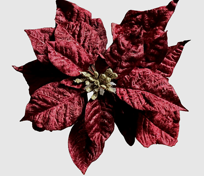 #ad Burgandy Velvet Silky Poinsettia Flowers Christmas Tree Ornaments 11quot; Set of 13