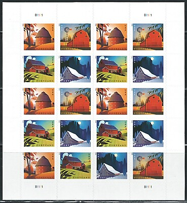 #ad Mint US Postcard Barns Pane of 20 Stamps Scott# 5549A MNH