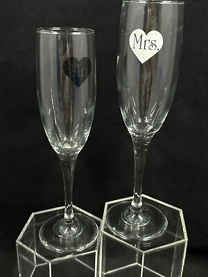 #ad Mr and Mrs Champagne Toasting Flutes Bride Groom Wedding Wine Glasses 8.75” $18.50