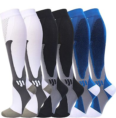 #ad Double Couple 6 Pairs Compression Socks for Men XXX Large White Blue Black