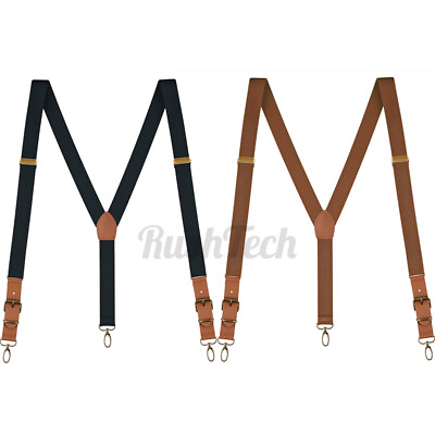 #ad Mens Suspenders Leather Adjustable Elastic Y Shaped Braces Hooks Pants Brace