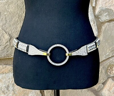 #ad Christine Alexander Western Belt Medium Embellished Crystal Black Leather 31quot; EC