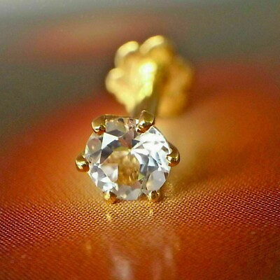 #ad 0.10 Ct Round Simulated Diamond Screw Back Stud Nose Pin 14K Yellow Gold Plated $10.99