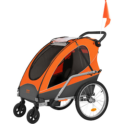 #ad VEVOR Child Bike Trailer Foldable 2 Seater Stroller Double Kids Carrier 110 lbs