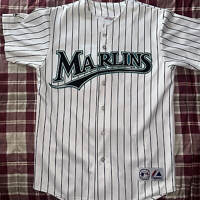 #ad Hanley Ramirez #2 Florida Marlins Majestic Baseball Jersey Pinstripes Sz 48 MLB