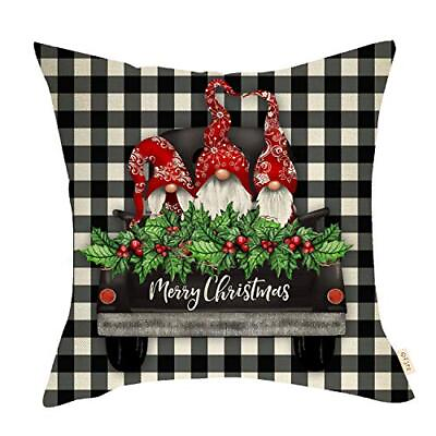 #ad Christmas Farmhouse Decorative Throw Pillow Cover 18quot; x 18quot; Merry X’mas Red G...
