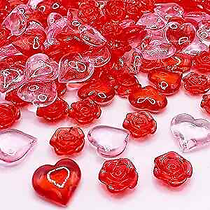 #ad 200Pcs Acrylic Heart Ornaments Rose Flower Vase Filler Valentines Day