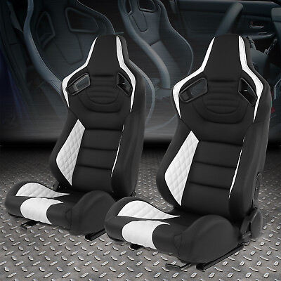 #ad Pair Universal Blackamp;White Vinyl Adjustable Reclinable Racing Seats w Sliders