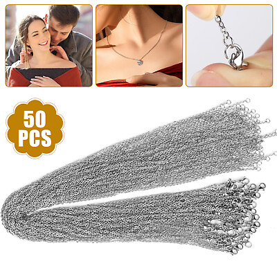 #ad 50pcs lot Stainless Steel Silver Tone Chain Necklace for DIY Jewelry Making Gift