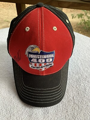 #ad NASCAR Hat Cap Signed TJ Bell Pocono Raceway Pennsylvania August 2015 NWOT Red