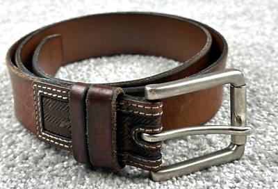 #ad Fossil Mens Casual Brown Leather Belt 95 38 Adjustable Silver Buckle Closure