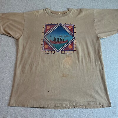 #ad Vintage Island Cats Shirt Adult Extra Large Brown Single Stitch Mens 90s Burnett