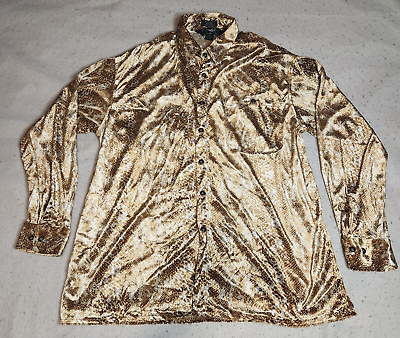 #ad VTG Frust Couture Col. Mens Shirt Size XL Gold Snakeskin Button Up Long Sleeve