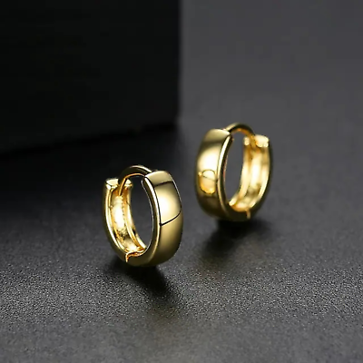 #ad Gold Plated 11mm Small Hoop Earrings Unisex Fashion Jewelry Women Men $4.99