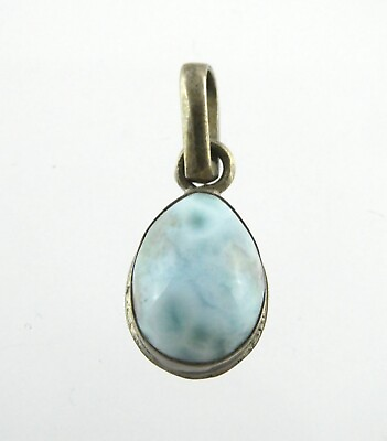 #ad Unmarked Sterling Silver Larimar Cabochon Pendant 2.2g 7 8 Inch Length