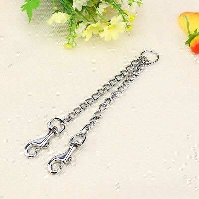 #ad Stainless Steel Double Coupler 2 Way Safety Chain Leash for Two Pet Dogs Walking
