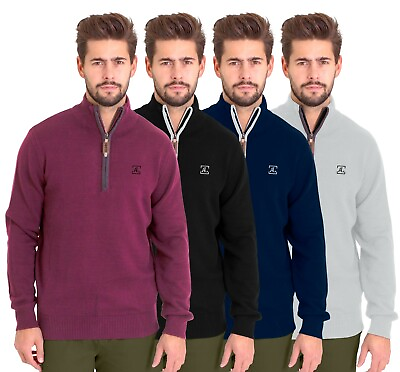 #ad Mens High Neck Quarter Zip Jumper Troyer Long Sleeve Solid Color Sweater