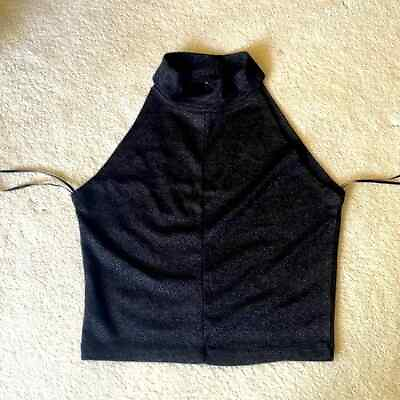 #ad Gina Tricot women short sleeveless top black jersey metallic fiber Size Medium