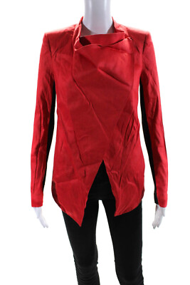 #ad Helmut Lang Womens Long Sleeve Hook Front Linen Draped Blazer Jacket Red Size 2