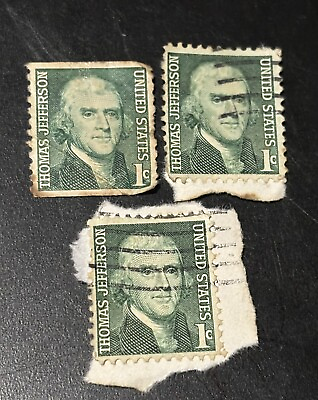 #ad US 1 Cent Thomas Jefferson Stamp Green Used Lot Of 3