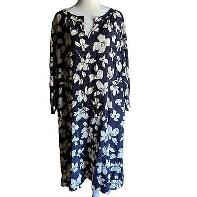 #ad J. JILL Navy Blue Floral Long Sleeve A line dress Size Extra Large