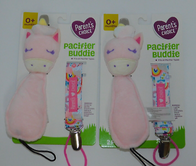 #ad Pacifier Buddies Clip Pink TWO Unicorns 0 Months