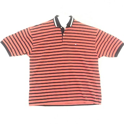 #ad Tommy Hilfiger Men Polo Shirt XXL Orange amp; Black Cotton Striped SS 1 4 Button Up
