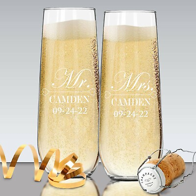 #ad Custom Mr and Mrs Stemless Champagne Flutes Set of 2 $29.99