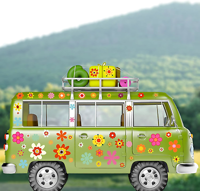 #ad 135 Pcs Flower Car Decals 60#x27;s Hippie Flower Stickers Groovy Flower Stickers for