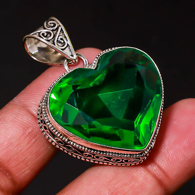 #ad Green Tourmaline Heart Shape Vintage Style Gemstone Ethnic Jewelry Pendant 1.90quot; $7.79