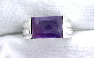 #ad Handmade Casted Amethyst Pure .925 Sterling Silver Cab Cabochon Gem Ring Size 7