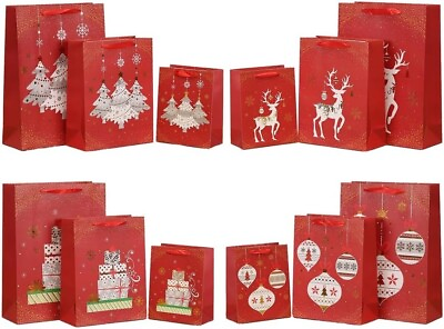 #ad 12 PCS Christmas Gift Bags with Assorted Christmas Prints for Xmas Gift Bags