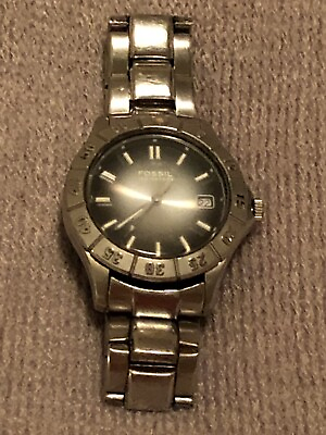 #ad fossil mens silver tone watch 100 meters pre owned