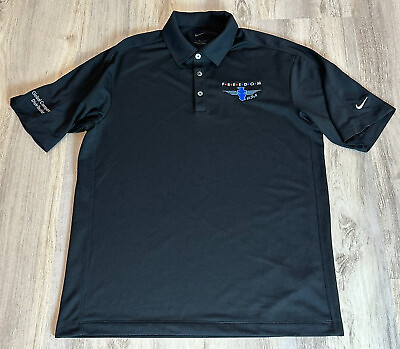 #ad Nike Golf Shirt Mens Medium Polo Black Short Sleeve Freedom Red White Blue Logo